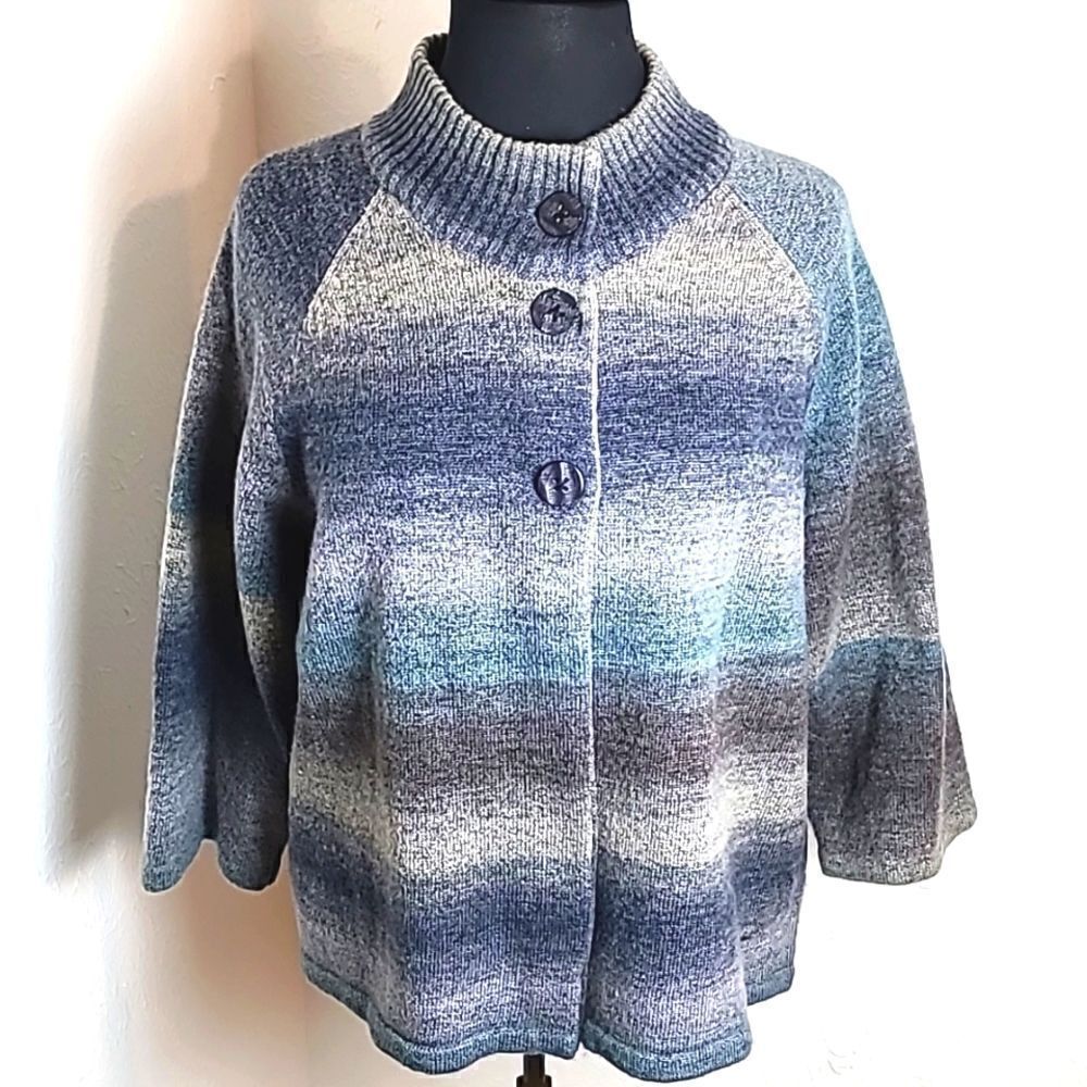 Croft & Barrow Cardigan w/3 Large Buttons, Shades of Ombre, Blue/Gray, Size XL